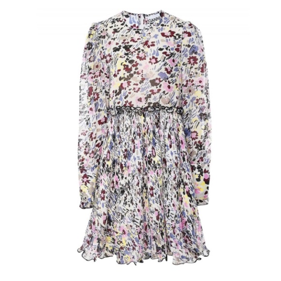 GANNI Floral Plisse Pleated Georgette Mini Dress - Picture 2 of 15